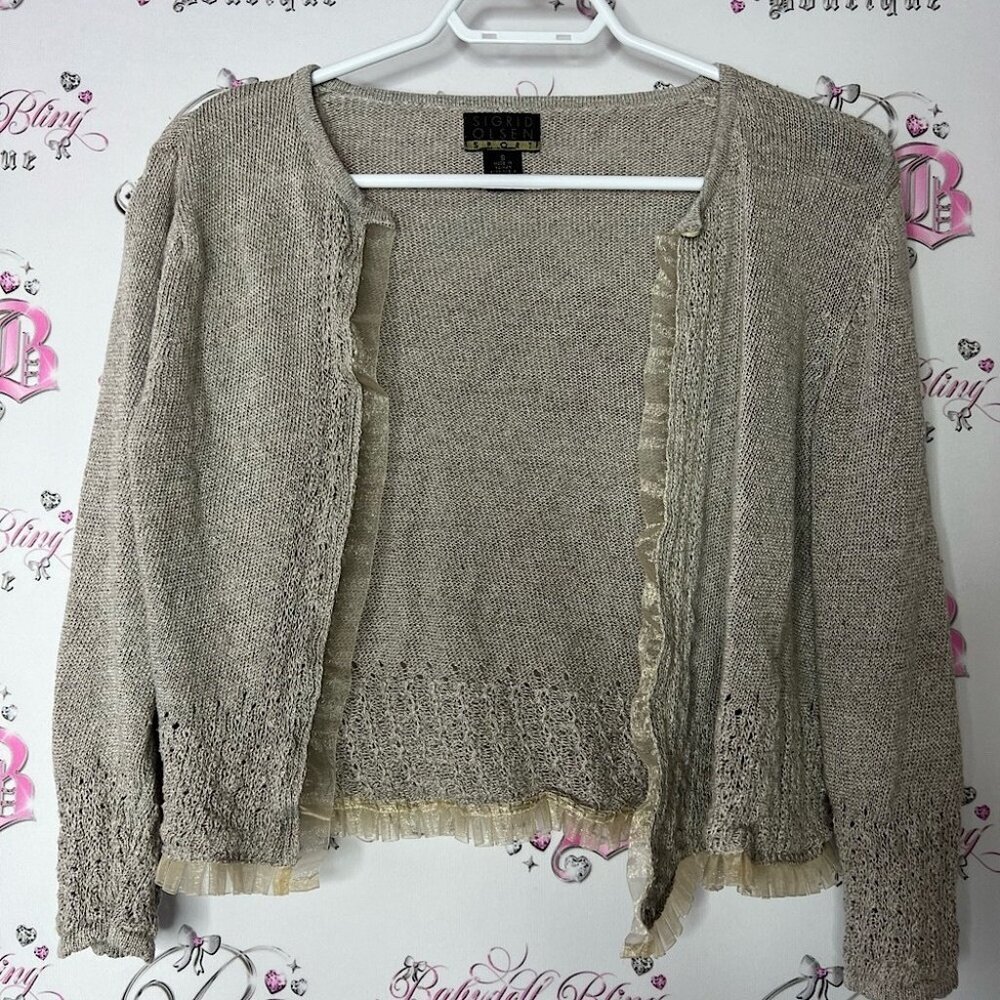 Sigrid Olsen sport cardigan lace Trim Beige Cardigan Sweater